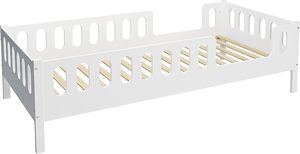 Cama infantil de alta calidad, barrera protectora extraíble blanca con 2 cajones, soporta hasta 150Kg, base de cama con listones sobre ruedas - Product Image 4