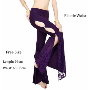 Pantaloni da Danza del Ventre da Donna con Spacco Laterale in Pizzo, Taglia Unica, Prezzo all'Ingrosso, Pantaloni a Zampa d'Elefante per Pratica e Performance - Product Image 2