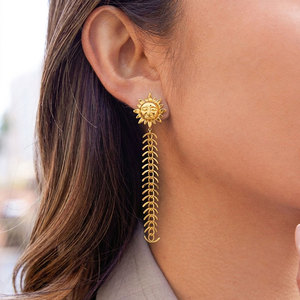 Pendientes Colgantes Elegantes Personalizados de Acero Inoxidable 316L, Chapados en Oro de 14k y 18k, Resistentes al Agua, Pendientes de Moda con Diseño de Sol para Mujer - Product Image 1