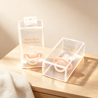 Boîte en plastique PET rectangulaire personnalisée, écologique, avec estampage doré et trou de suspension, pour l'emballage des sucettes pour bébés
