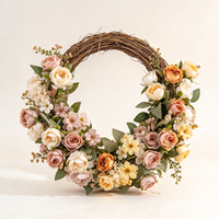 Couronne de fleurs artificielles en rotin de haute qualité, roses, hortensias, feuilles vertes, style romantique pour la Saint-Valentin, mariage, décoration d'entrée
