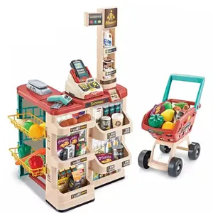 Caddie de cuisine de luxe, 48 pièces, caddie alimentaire, Table de caisse enregistreuse, jouets de jeu de rôle, ensemble de supermarché pour enfant
