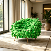 Fauteuil d'appoint créatif en peluche verte fantaisie, fauteuil individuel artistique avec pieds en bois FYZ, ergonomique, durable, design