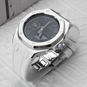 Kit de modification de boîtier de montre circulaire en acier inoxydable personnalisable de luxe 5ème génération avec bracelet en acier et bande en silicone ROYAL BEAR RB-6001 - Product Image 3
