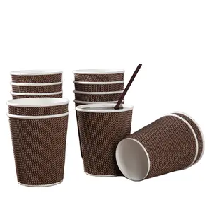 Disposable Paper Drinking Cup 16oz Double Wall Cups Food Grade Ripple 4/7oz Paper Cup