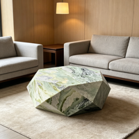 Table basse en marbre de forme géométrique unique, de couleur vert clair naturel, de luxe personnalisée, meubles en travertin pour la décoration du salon