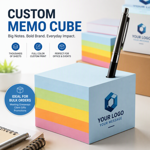 <span class=keywords><strong>Bloc</strong></span>-notes mémo personnalisé en cuir/papier imprimé sur le côté, <span class=keywords><strong>bloc</strong></span>-notes adhésif carré, <span class=keywords><strong>bloc</strong></span>-notes de bureau avec trou pour stylo, fournitures de cadeaux d'entreprise - Product Image 1