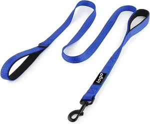 Dog Collar And Leash Double Layer Nylon Reflective 5FT Double Handle Dog Leash Padded