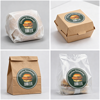 Autocollant personnalisé brillant en forme de cercle pour logo de burger, étiquette d'emballage alimentaire pour restaurant, emballage de hamburger à emporter, scellage