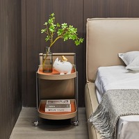 Table d'appoint de canapé moderne haut de gamme en cuir et acier inoxydable, style luxe léger, pour salon et balcon, chariot mobile avec étagère verrouillable