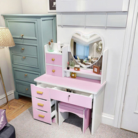 Meuble de chambre à coucher pratique de style européen moderne, panneau MDF, coiffeuse, table de maquillage, miroir, chaise, tiroir - pour un usage en appartement