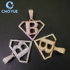 New Arrival 925 Sterling <b>Silver</b> Superman logo Moissanite Men Pendant Gold Plated Hip Hop <b>Charm</b> for Men Pass Diamond Tester GRA - Product Image 4