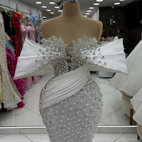 Robes de Soirée Blanches Personnalisées Perles Arabes Épaules Dénudées Robe de Bal Sirène Cristaux Robe de Célébrité pour Femmes Soirées Événements