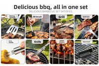Ensemble de 18 ustensiles de barbecue en acier inoxydable de haute qualité : spatule, fourchette, pince, couteau, brosse, brochettes, pour grillades au charbon de bois