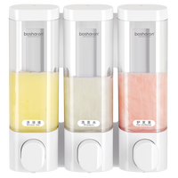 Distributeur manuel mural en plastique de 300 ml pour shampoing, après-shampoing, gel douche et savon liquide, pour salle de bain, cuisine et hôtel