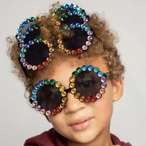 2022 neues Styling europäischen amerikanischen Mädchen Kinder Mode Sonnenbrille bunte runde bling Diamant Marke Sonnenbrille Kinder Sonnenbrille