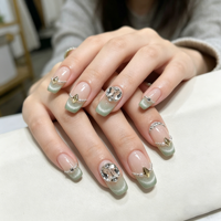 YZ 59 Desert Island White Moonlight Sparkling Rhinestone Small Chain Nude Shiny Press Finger Nails Wearable Press Nails