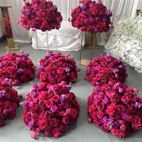 Dekorasi Pernikahan Bunga Sutra Artifisial Fuchsia Modern Berkualitas Tinggi dengan Mawar Gantung Diameter 110cm