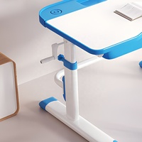Ensemble bureau et chaise pour enfants avec support pour tablette et tiroir, hauteur réglable par manivelle, bureau d'étude bleu pour enfants