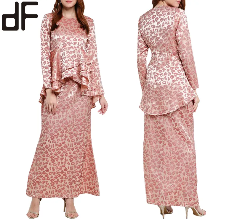 OEM लंबी आस्तीन स्तरीय Peplum Jacquard Baju Kebaya इस्लामी Abaya Kurung शीर्ष मैक्सी Kurung स्कर्ट मलेशिया Kebaya Baju Kurung पोशाक