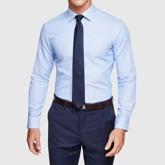 Горячая Распродажа, Высококачественная 100% хлопковая приталенная синяя мужская классическая рубашка