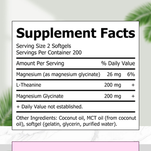 High Absorption Stress Relief Soft Capsules L-Theanine Softgels 200mg Magnesium <b>Supplement</b> Support Relaxation and Sleep - Product Image 2