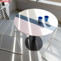Table ronde pour hôtel, café et restaurant, plateau de table en surface solide Corian blanc