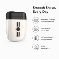 Mini rasoir rotatif à double moteur 7000 tr/min, rasoir électrique pour hommes, IPX7 entièrement lavable, 85 minutes d'utilisation sans fil, charge USB-C
