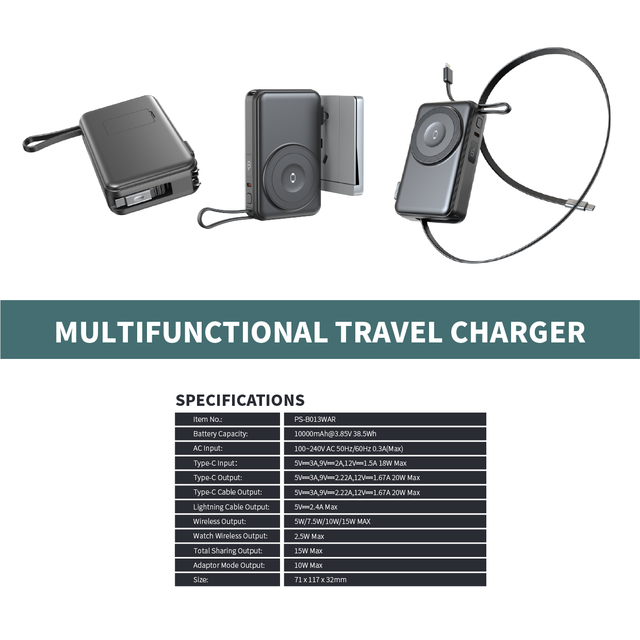 35W High Power PD Magnetic Portable Charger 10000mAh Built-in Charging Cables & AC Socket Dual Wireless Output for Camping