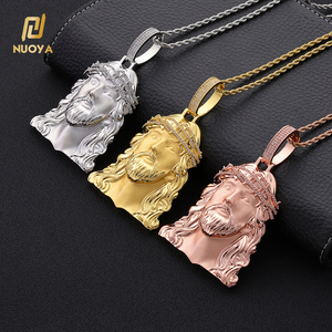 Colgante NUOYA de Jesús Chapado en Plata con Corona de Espinas y Circonitas, Amuleto de Cabeza de Jesús, Joyería Religiosa Hip Hop para Hombre - Product Image 1