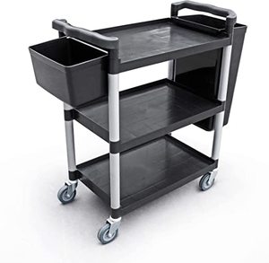 Carrinho de serviço de comida 3 tier, carrinho de utilidade em plástico com 3 camadas para restaurante, carrinho de travamento