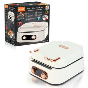 Pentola Elettrica RAF Square Hot Pot Grill 3 <span class=keywords><strong>in</strong></span> 1 con Doppia Piastra per Friggere, Efficiente per Bistecche e <span class=keywords><strong>Pizza</strong></span>, Controllo a Due Manopole - Product Image 3