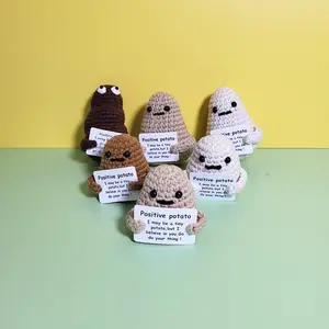 Funny Positive Potato Cute Wool Knitting Doll With Positive Card Kawaii Knitted Potato Doll Xmas New Year Gift Decoration