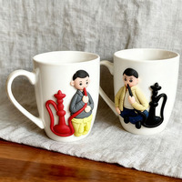 Mug à café créatif en céramique 3D avec motif de fille en argile polymère, réutilisable et anti-fuite, pour la rentrée scolaire