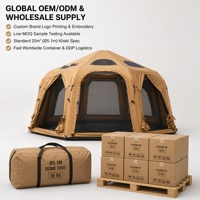 Tente dôme gonflable 5m en coton kaki, abri de luxe pour glamping et observation des étoiles, installation rapide, 4 saisons, imperméable 3000mm, camping extérieur