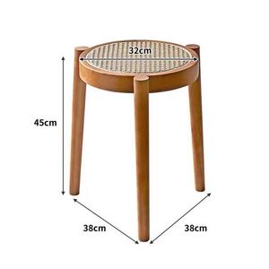 Nordique en bois massif rotin à manger rond carré tabouret chaise décontracté ménage tissage empilage petites chaussures à langer tabouret chaise - Product Image 6