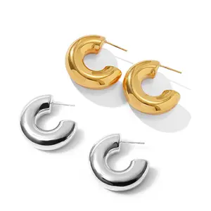 Высококачественные Позолоченные толстые модные серьги-кольца в форме буквы C для женщин