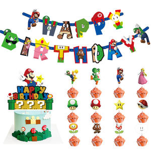 Super <span class=keywords><strong>Bros</strong></span>, articles de fête en papier, thème <span class=keywords><strong>Mario</strong></span>, costume d'anniversaire et bannière de réservation, décorations de gâteau - Product Image 1