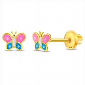 Pendientes de tuerca personalizados de la serie Animal para niñas, chapados en oro de 14K, con mariposa de esmalte bicolor, de plata 925, joyería fina, regalo para fiesta - Product Image 1