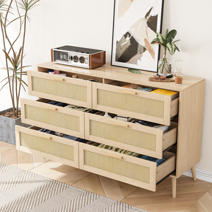 Modern European Rattan <b>6</b>-<b>Drawer</b> Chest of Dressers for Bedroom Eco-Friendly & Durable Solid Oak Handles - Product Image 3