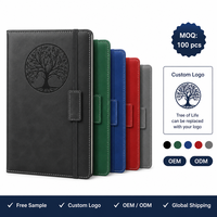Carnet A5 en cuir végétalien PU avec logo couleur personnalisé, couverture rigide, motif Arbre de Vie, journal/agenda avec boucle porte-stylo et bande élastique coulissante