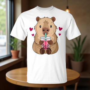 T-shirt pour filles mignonnes avec capybara kawaii anime amateur de bubble tea - Product Image 3