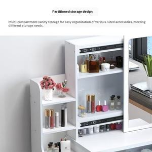 Coiffeuse avec miroir LED à hauteur réglable, <span class=keywords><strong>table</strong></span> de maquillage compacte, mobilier de chambre moderne - Product Image 3