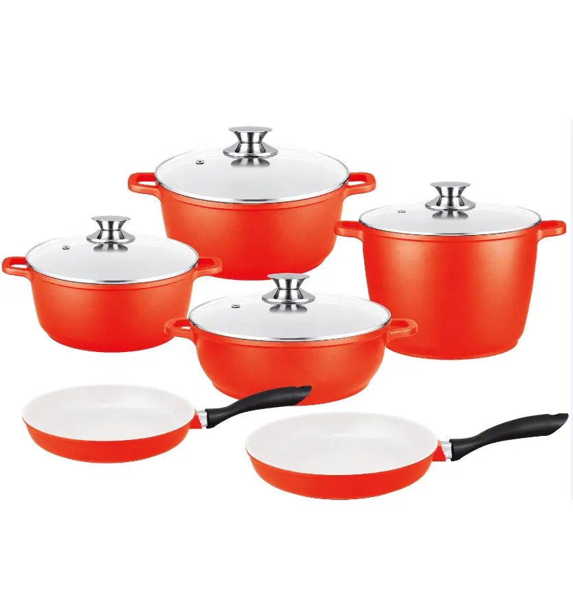 high quality 10 piece cast aluminum ceramic non-stick cookware sets kitchen soup pot fry pan