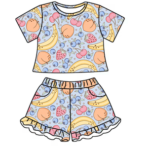 <span class=keywords><strong>Abbigliamento</strong></span> Boutique per Ragazze 2026 Nuova Adorabile Camicia Corta con Collo Tondo Abbinata a Pantaloncini con Volant Set Estivo Due Pezzi per Ragazze - Product Image 4