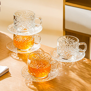 Glass Coffee <b>Cup</b> <b>Set</b> With Handle Transparent For Afternoon <b>Tea</b> Espresso Latte - Product Image 3