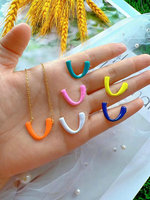 Collier pendentif arabe en laiton plaqué or 18 carats personnalisable bijoux de lettres musulmanes en émail coloré avec zircon pour enfants