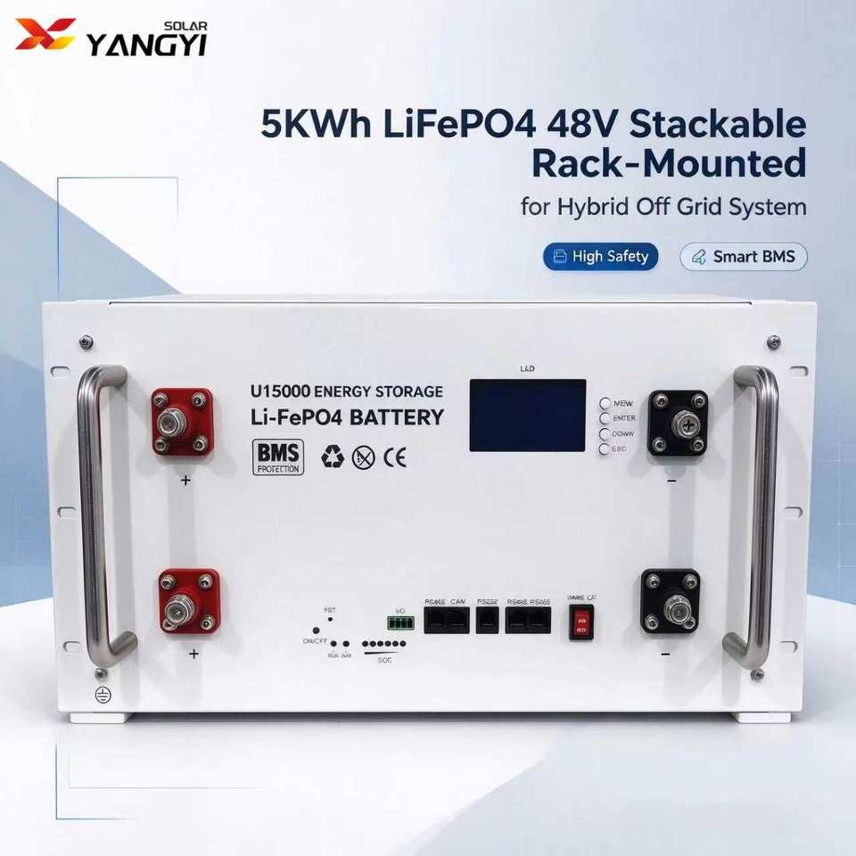 Solar Battery Metal Rack Solar Inverter Battery 5KWh LiFePO4 48V Stackable Rack-Mounted for ...