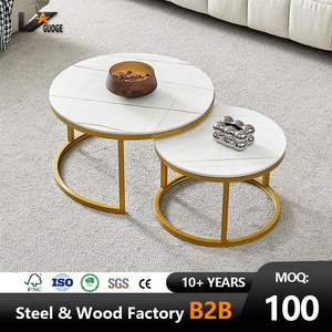 Ensemble de Tables Basses Rondes Modernes et Durables à Cadre Métallique pour Salon, Table Centrale, Meuble de Table Basse Minimaliste en Gros - Product Image 1