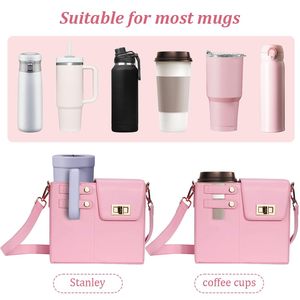 Bolsa de botella de agua portátil, monedero cruzado con soporte para botella de agua, correa de hombro ajustable para bolsa de portavasos Stanley - Product Image 5